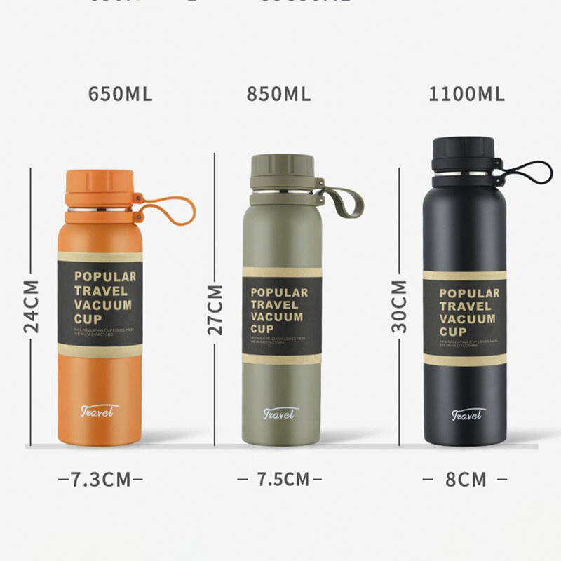 650/850/1100 ml nerūsējošā tērauda vakuuma kolba termosa velosipēda ūdens pudele āra sporta ceļojumu termiskā kauss liela ietilpība