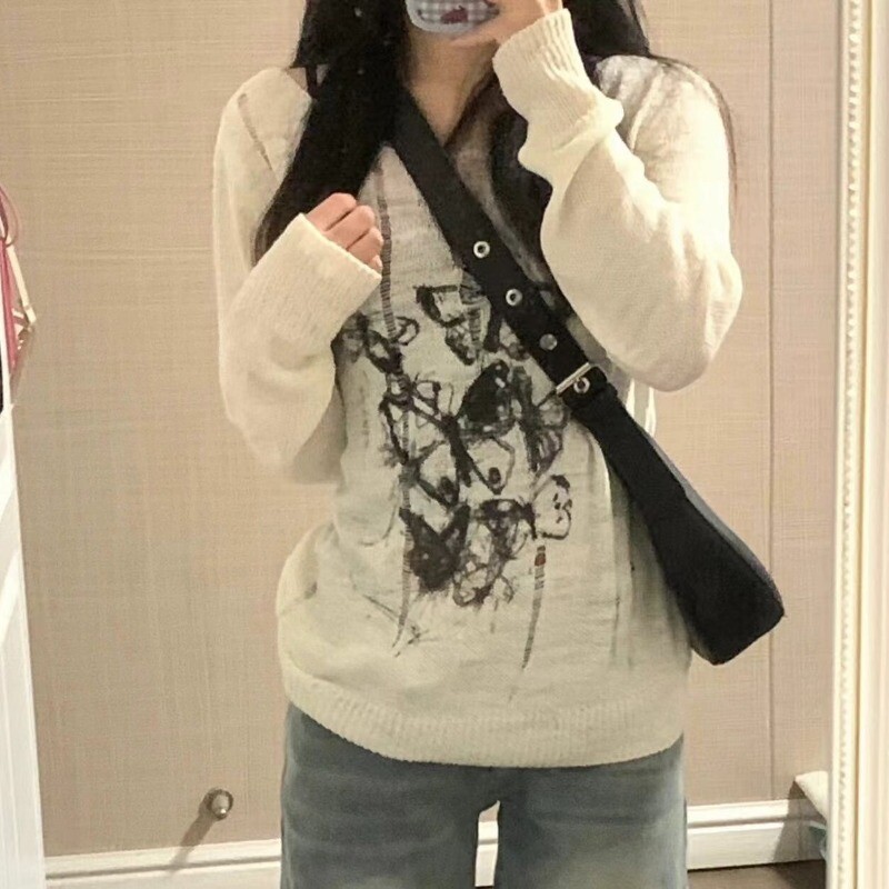 Deeptown Harajuku Y2K Tricoturi pentru femei Tricou din tricot vintage Pulovere grafice transparente Gotic Coreea Moda cu mânecă lungă de primăvară