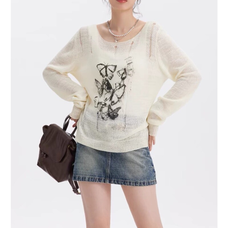 Deeptown Harajuku Y2K Tricoturi pentru femei Tricou din tricot vintage Pulovere grafice transparente Gotic Coreea Moda cu mânecă lungă de primăvară