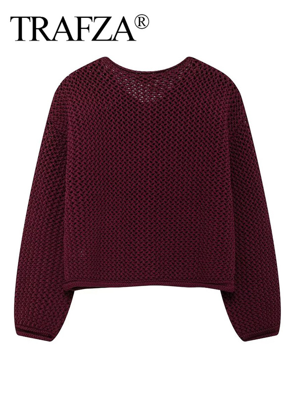 TRAFZA naiste õõnsad kootud kardiganid 2024 Naiste pikkade varrukatega metallnööbid Lühikesed kampsunid Crop Top kudumid ülerõivad