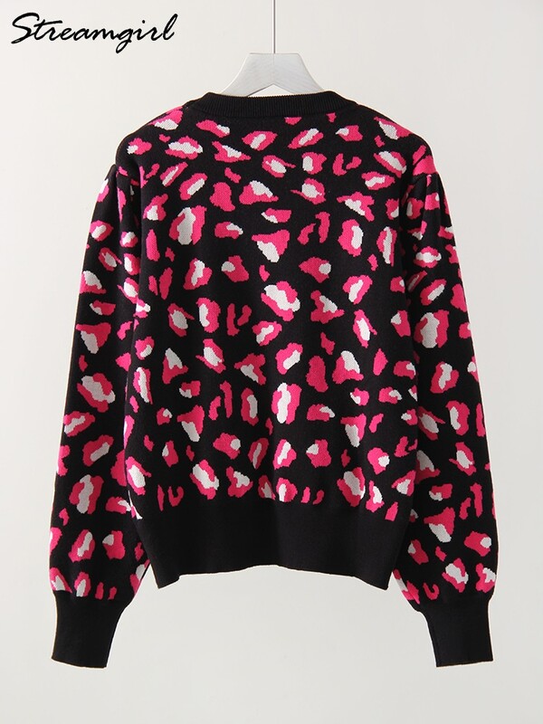 Jesenski pulover s leopard uzorkom Ženski modni ženski džemper 2024. Crni topli puloveri Leopard pletenina Uski džemperi za žene Novo