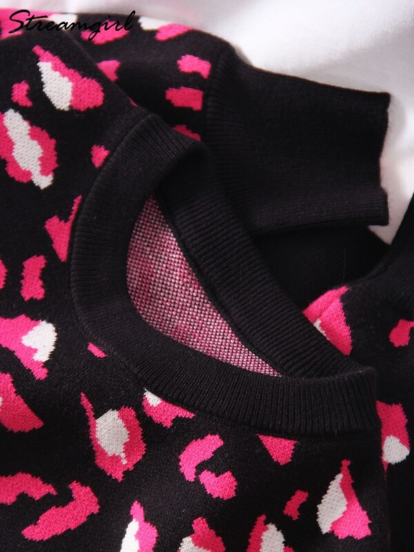 Jesenski pulover s leopard uzorkom Ženski modni ženski džemper 2024. Crni topli puloveri Leopard pletenina Uski džemperi za žene Novo