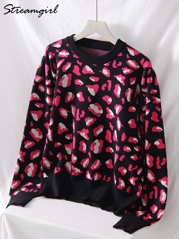 Jesenski pulover s leopard uzorkom Ženski modni ženski džemper 2024. Crni topli puloveri Leopard pletenina Uski džemperi za žene Novo