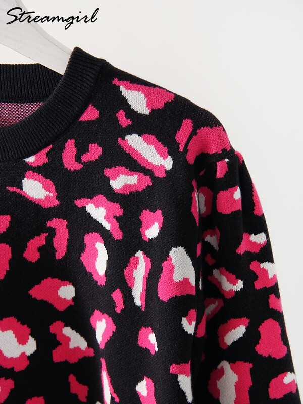 Jesenski pulover s leopard uzorkom Ženski modni ženski džemper 2024. Crni topli puloveri Leopard pletenina Uski džemperi za žene Novo