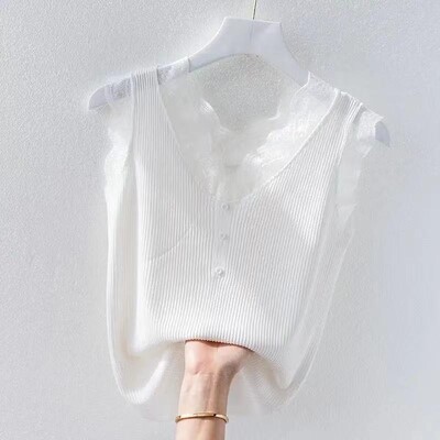 Ice Camisole Sieviešu Vasaras Lielizmēra Tops Modes Savienojami Mežģīnes T-krekls Trikotāžas Sieviešu Tops