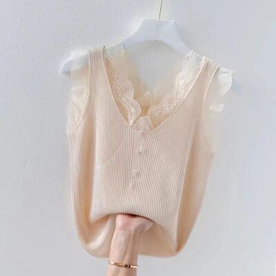Ice Camisole Sieviešu Vasaras Lielizmēra Tops Modes Savienojami Mežģīnes T-krekls Trikotāžas Sieviešu Tops