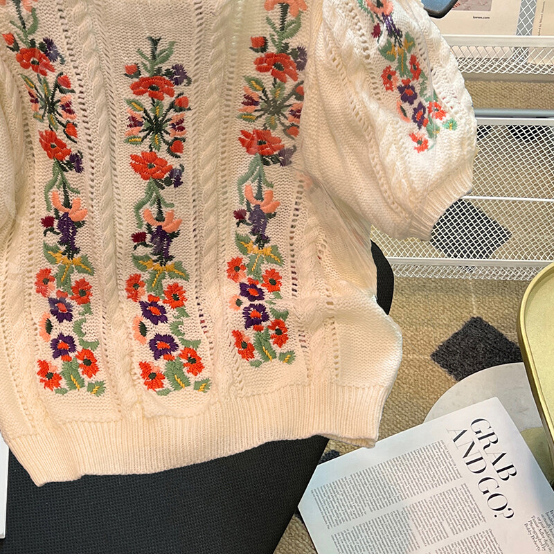 Nyári női francia 90-es évek Vintage Kötött Crop Top hímzéses póló Gyaru Rövid ujjú Esztétikus kötöttáru O-nyakú pólók Rom-com Core