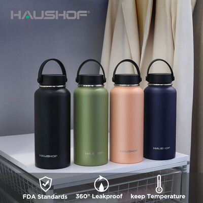 HAUSHOF 950ml/32oz Бутилка за вода от неръждаема стомана с двойна стена, вакуумна изолация, спортна чаша за пътуване на открито с капак Бутилка за вода за кола