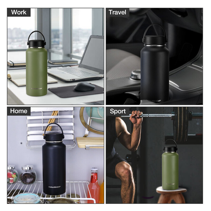 HAUSHOF 950ml/32oz Μπουκάλι Νερού από ανοξείδωτο ατσάλι με διπλό τοίχωμα μονωμένο κενό για υπαίθρια αθλητική κούπα με καπάκι Μπουκάλι νερού αυτοκινήτου