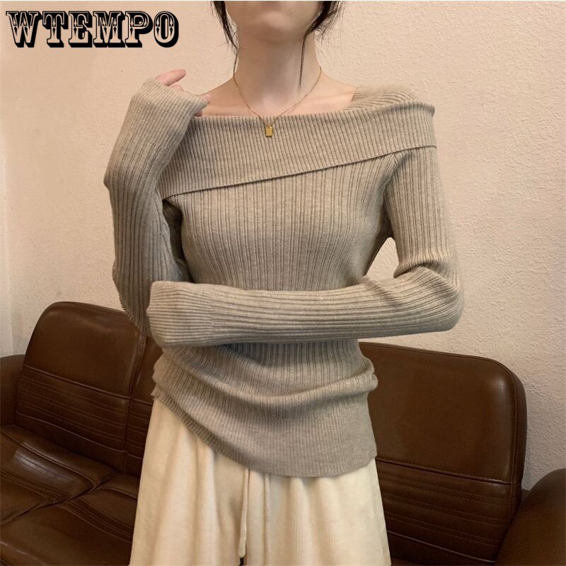 Ženska majica s tankim donjim dijelom i dugim rukavima, pletena odjeća s kosim izrezom, vruća korejska moda, proljeće jesen, otkupna cijena