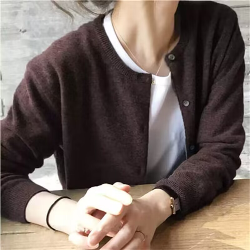 Proljeće jesen Tanki pleteni kardigani Jakna Ženski ležerni korejski pulover Kaputi Pletena odjeća s O izrezom Gilet Basic jednokopčane majice