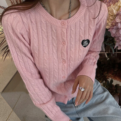 Pulover de cașmir tricotat cu broderie pentru femei Cardigan coreean retro cu răsucire la gât O tricotaj cu mânecă lungă Imbracaminte exterioară de toamnă nouă T223