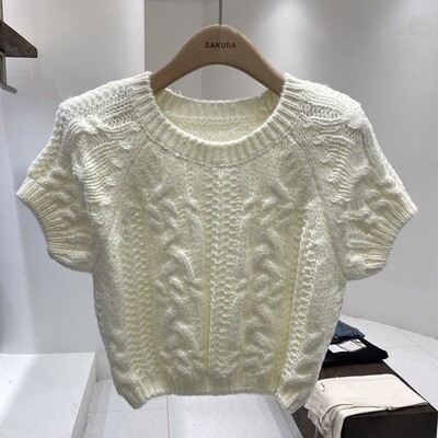 Pletena odjeća Skraćeni puloveri za žene kratkih rukava s O-izrezom Pull Femme 2023 Ropa Mujer Ležerni modni pleteni pulover Y2k Topovi