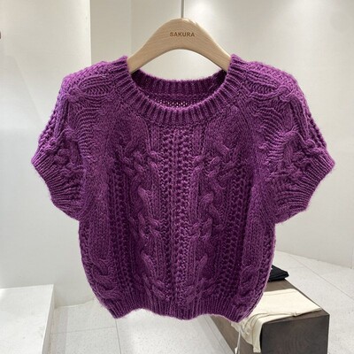 Pletena odjeća Skraćeni puloveri za žene kratkih rukava s O-izrezom Pull Femme 2023 Ropa Mujer Ležerni modni pleteni pulover Y2k Topovi