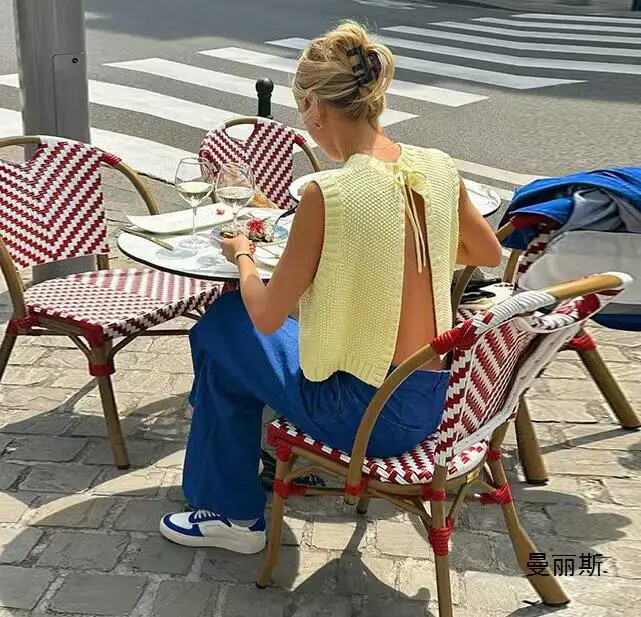 Žuti pleteni skraćeni prsluk bez rukava s O-izrezom, seksi ležerni, elegantni pulover bez leđa, ležeran, elegantan šik pletenina 2023.