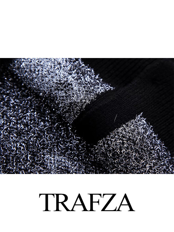 TRAFZA 2023 Cardigan cu mânecă lungă cu nervuri Tricoturi pentru femei Cardiganuri decupate negre Femei Pulover tricotat metalic Cardigan pentru femei
