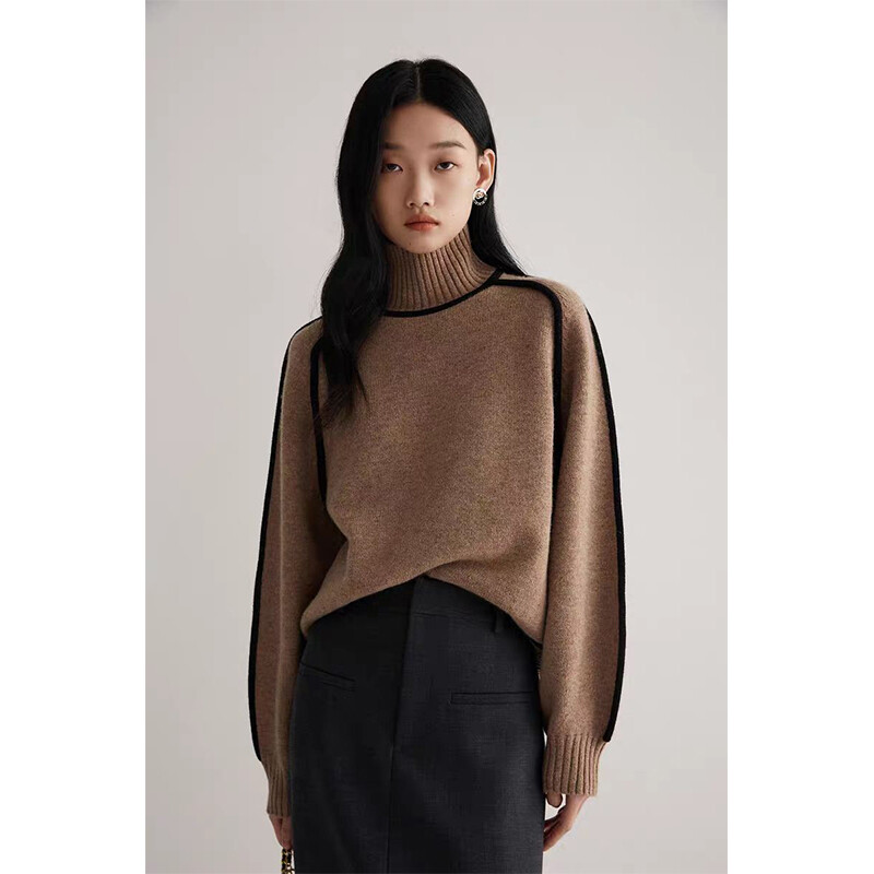 MEXZT Pulover vintage cu dungi Pulovere tricotate cu mozaic pentru femei Tricoturi coreeane pe jumătate cu gât înalt, iarnă, cu mânecă lungă, pulovere largi