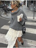 Modni jednobojni pulover s urezanim izrezom za žene, elegantni džemperi dugih rukava s otvorenim ramenima, 2024. Ženska pletena odjeća za gradsku vožnju