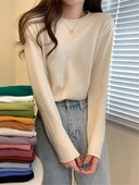 Modni korejski gornji ženski široki pleteni pulover s dugim rukavima u 16 boja, osnovna majica kratkih rukava, ležerna čista pletenina