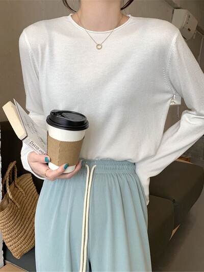 Modni korejski gornji ženski široki pleteni pulover s dugim rukavima u 16 boja, osnovna majica kratkih rukava, ležerna čista pletenina