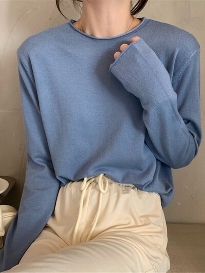 Modni korejski gornji ženski široki pleteni pulover s dugim rukavima u 16 boja, osnovna majica kratkih rukava, ležerna čista pletenina