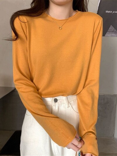 Modni korejski gornji ženski široki pleteni pulover s dugim rukavima u 16 boja, osnovna majica kratkih rukava, ležerna čista pletenina