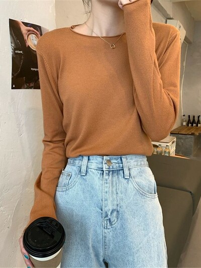 Modni korejski gornji ženski široki pleteni pulover s dugim rukavima u 16 boja, osnovna majica kratkih rukava, ležerna čista pletenina