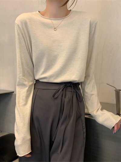 Modni korejski gornji ženski široki pleteni pulover s dugim rukavima u 16 boja, osnovna majica kratkih rukava, ležerna čista pletenina