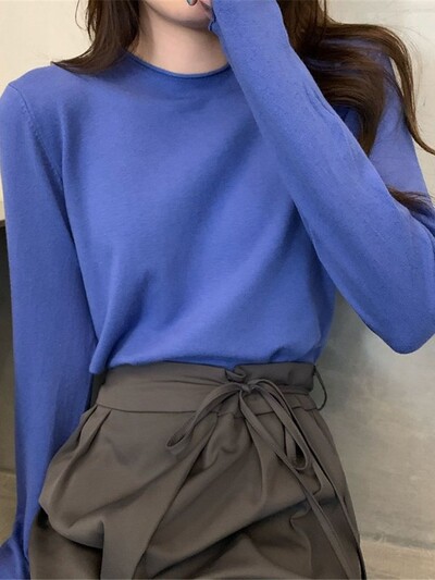 Modni korejski gornji ženski široki pleteni pulover s dugim rukavima u 16 boja, osnovna majica kratkih rukava, ležerna čista pletenina