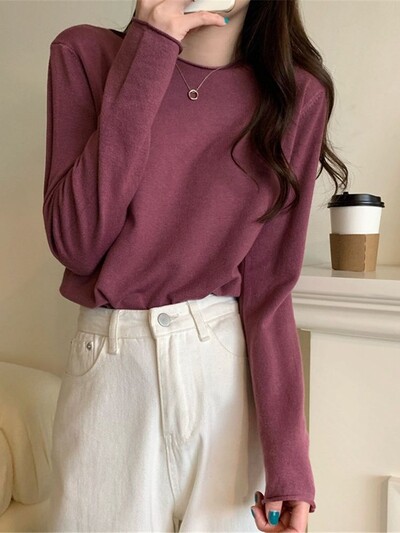 Modni korejski gornji ženski široki pleteni pulover s dugim rukavima u 16 boja, osnovna majica kratkih rukava, ležerna čista pletenina