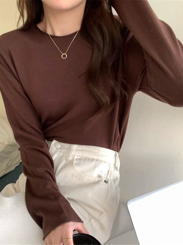 Modni korejski gornji ženski široki pleteni pulover s dugim rukavima u 16 boja, osnovna majica kratkih rukava, ležerna čista pletenina