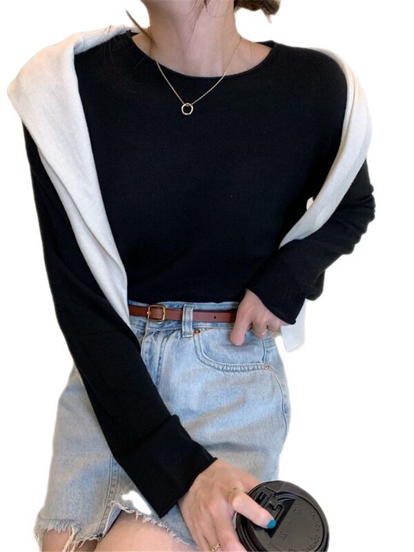 Modni korejski gornji ženski široki pleteni pulover s dugim rukavima u 16 boja, osnovna majica kratkih rukava, ležerna čista pletenina