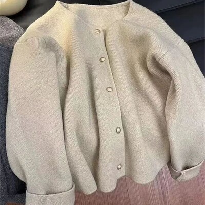 Limiguyue Cardigan coreean cu gât rotund, tricot, primăvară, toamnă, ocazional, cu mânecă lungă, lână, pulover de lână pentru femei, tricotaje versatile 071P