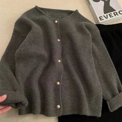 Limiguyue korejski pleteni kardigan s okruglim izrezom proljeće jesen ležerni široki vuneni pulover dugih rukava za žene višenamjenska pletenina 071P