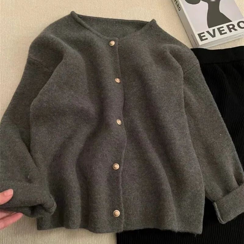 Limiguyue korejski pleteni kardigan s okruglim izrezom proljeće jesen ležerni široki vuneni pulover dugih rukava za žene višenamjenska pletenina 071P