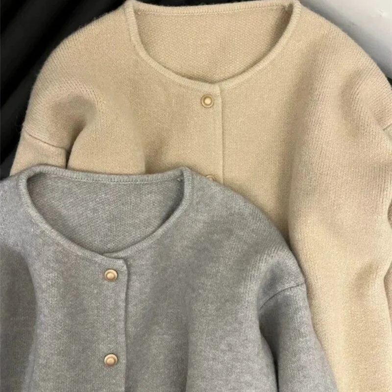 Limiguyue korejski pleteni kardigan s okruglim izrezom proljeće jesen ležerni široki vuneni pulover dugih rukava za žene višenamjenska pletenina 071P