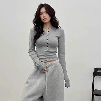 Vīna sarkana pogām uz augšu adīts džemperis sievietēm rudens ziemas ziemas, garām piedurknēm, šauras formas džemperis, 2024. gada ielu apģērbs, pamatīgs trikotāža