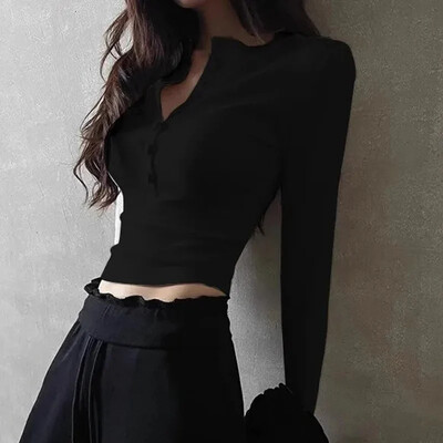 Vīna sarkana pogām uz augšu adīts džemperis sievietēm rudens ziemas ziemas, garām piedurknēm, šauras formas džemperis, 2024. gada ielu apģērbs, pamatīgs trikotāža