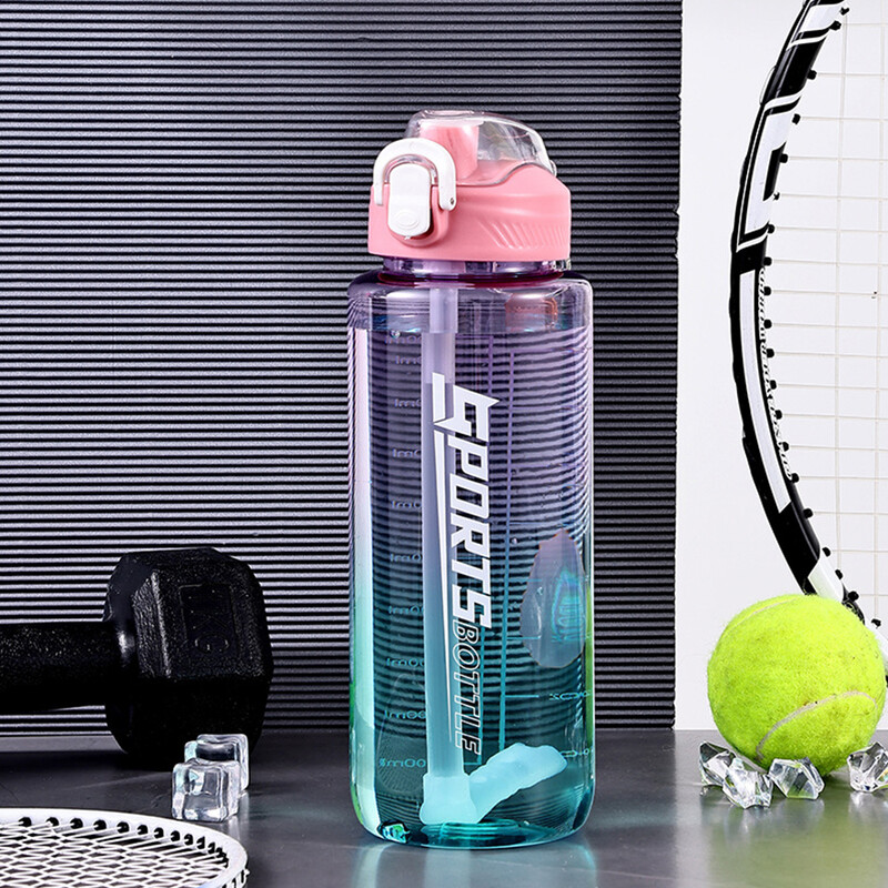 1000 ml kūno rengybos puodeliai nepralaidūs sportinio vandens butelio gradiento vandens puodeliai be BPA su talpos žyma, skirti važinėti dviračiais lauke