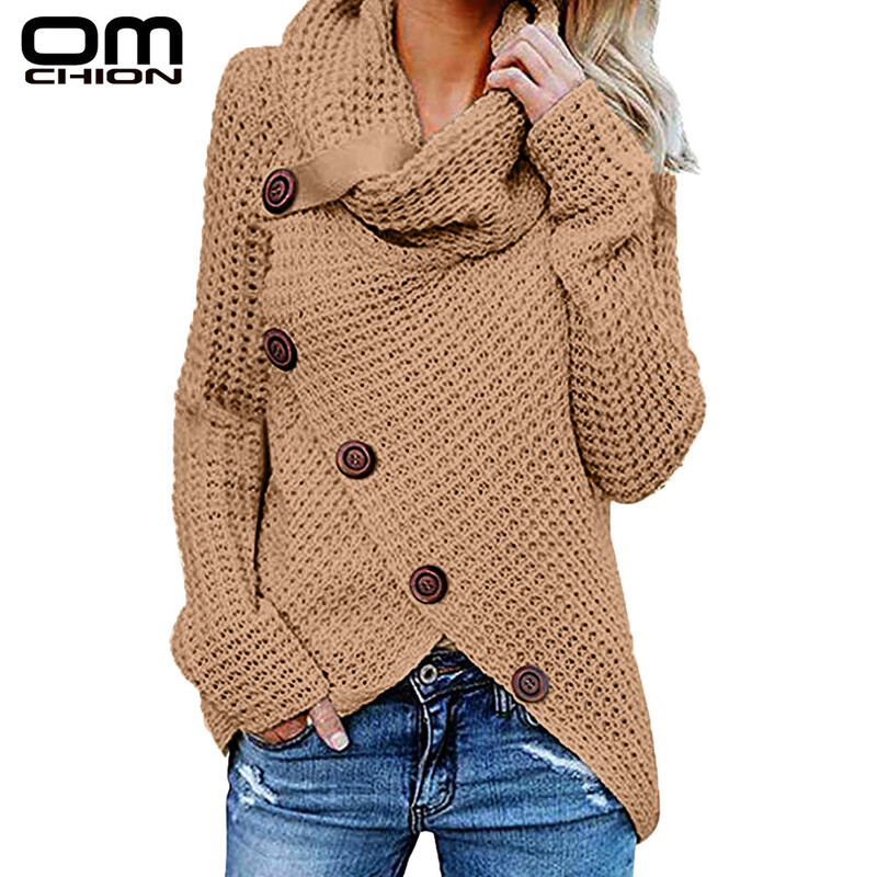 OMCHION Pull Femme 2023 Jesen Zima Pulover s dugmadima Ženski ležerni široki nepravilni pulover Ženska pletenina LMY126