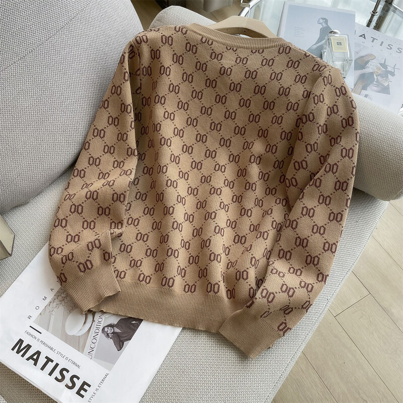 2023, nasturi noi, la modă, topuri largi, tricotaje de imprimare, toamnă, iarnă, cu mânecă lungă subțire, pulovere temperament, îmbrăcăminte pentru femei