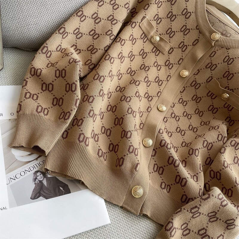 2023, nasturi noi, la modă, topuri largi, tricotaje de imprimare, toamnă, iarnă, cu mânecă lungă subțire, pulovere temperament, îmbrăcăminte pentru femei