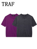 TRAF két tónusú, rövid, alkalmi, rövid ujjú, női új napi karcsú női pulóver, rövid ujjú, rövid őszi kötöttáru kabát