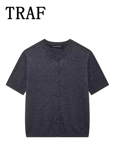 TRAF két tónusú, rövid, alkalmi, rövid ujjú, női új napi karcsú női pulóver, rövid ujjú, rövid őszi kötöttáru kabát