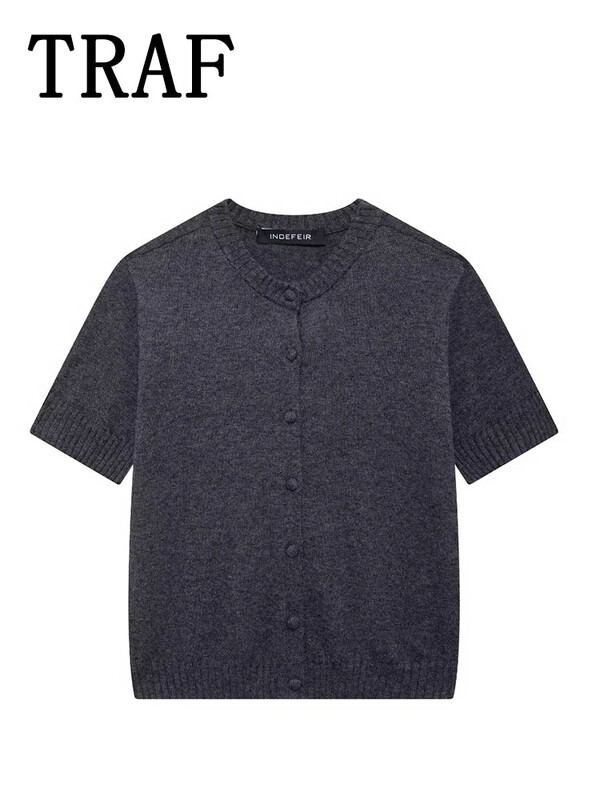 TRAF két tónusú, rövid, alkalmi, rövid ujjú, női új napi karcsú női pulóver, rövid ujjú, rövid őszi kötöttáru kabát