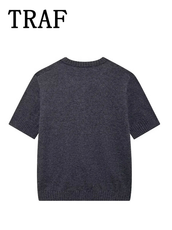 TRAF két tónusú, rövid, alkalmi, rövid ujjú, női új napi karcsú női pulóver, rövid ujjú, rövid őszi kötöttáru kabát