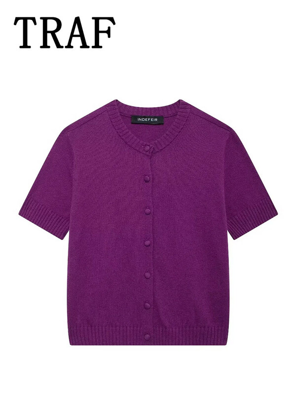 TRAF két tónusú, rövid, alkalmi, rövid ujjú, női új napi karcsú női pulóver, rövid ujjú, rövid őszi kötöttáru kabát