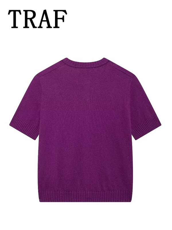 TRAF két tónusú, rövid, alkalmi, rövid ujjú, női új napi karcsú női pulóver, rövid ujjú, rövid őszi kötöttáru kabát