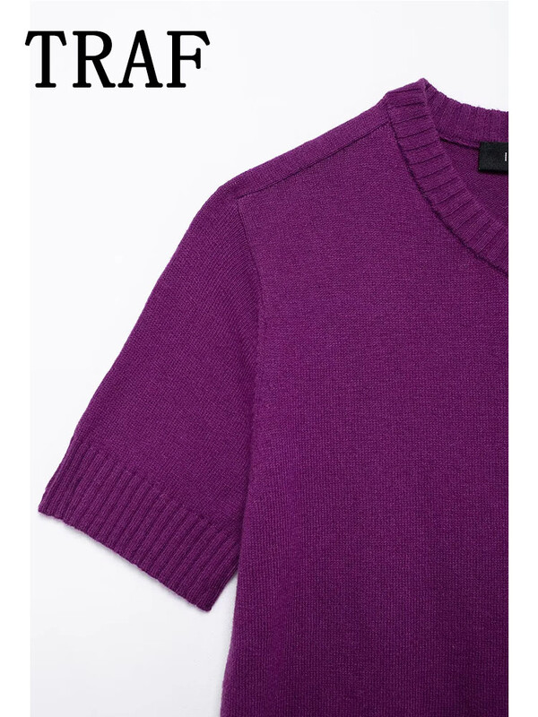 TRAF két tónusú, rövid, alkalmi, rövid ujjú, női új napi karcsú női pulóver, rövid ujjú, rövid őszi kötöttáru kabát