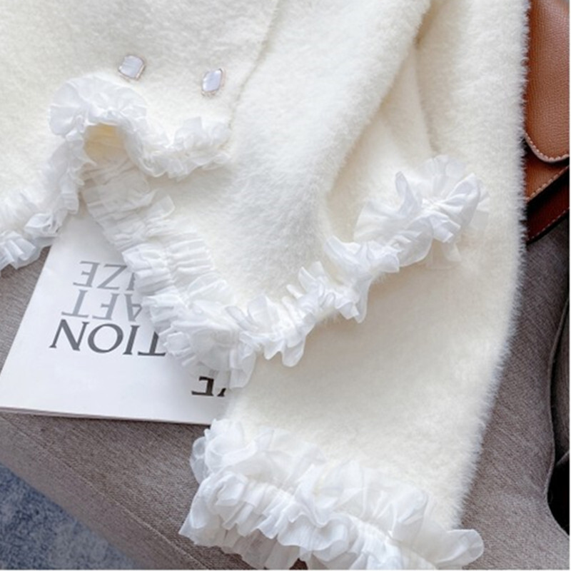 Ūdeles flīsa jaka džemperis, sieviešu mētelis, jauna dizaina ausu malas mežģīnes, īsa jaka sieviešu divrindu trikotāžas tops 3229